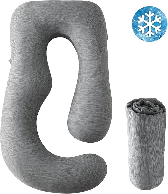 Sasttie Cooling Pregnancy Pillow Cover, 57-inch U Shaped Pregnancy Pillow Case, Cooling Maternity Pillow Cover Fits 55/57 Inch Pregnant Pillow, Grey