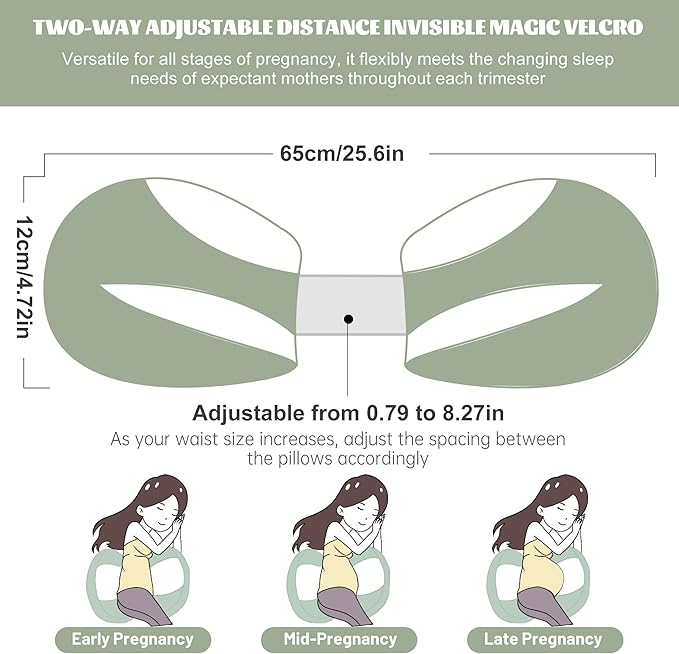 Pregnancy Pillow for Pregnant Women, Soft Pregnancy Body Pillow, Maternity Pillow Used to Support and Relieve Pain or discomfort in The Waist, Abdomen and Buttocks, Adjustable (Green)