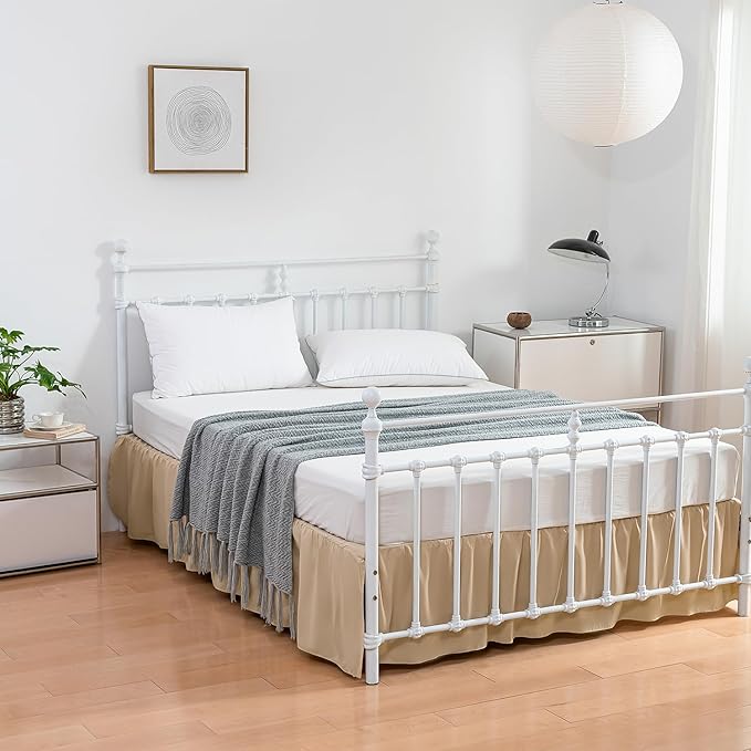 Bed Skirt Queen Size Ruffled Bed Skirts with Split Corners, 14 Inch Drop Dust Ruffle Bed Skirt with Platform - Queen, 14 Inch, Light Camel