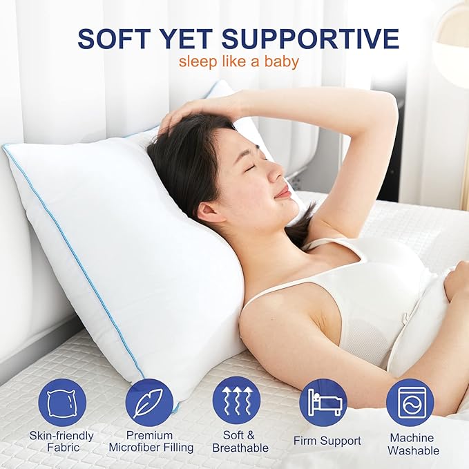 Bed Pillows for Sleeping - Pillows Queen Size Set of 2 Cooling Luxury Hotel Quality Pillow with Premium Plush Soft Down Alternative Fill for Side Back or Stomach Sleepers (Queen(Pack of 2))