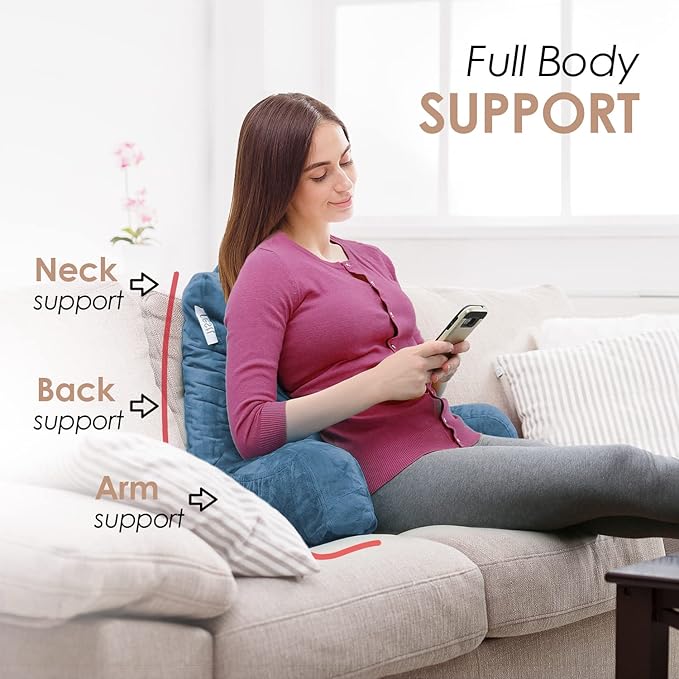 Nestl Reading Pillow Standard Bed Pillow, Back Pillow for Sitting in Bed Shredded Memory Foam Chair Pillow Reading & Bed Rest Pillows Blue Heaven Back Pillow for Bed, Bed Chair Arm Pillow with Pockets