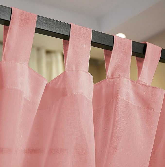 Mengersi Linen Canopy Bed Curtains for Twin,Full,Queen and King Size Bed,Bed Canopy Natural Blended Curtain Panels, 8 Panels Set (All Bed Sizes, Pink)