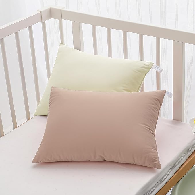 MEILA 2 Pack Cotton Toddler Pillows, 13x18 Pillows for Sleeping and Traveling, Machine Washable Kids Pillows Ideal for Crib, Bed, Cot and Nap, Beige & Brown