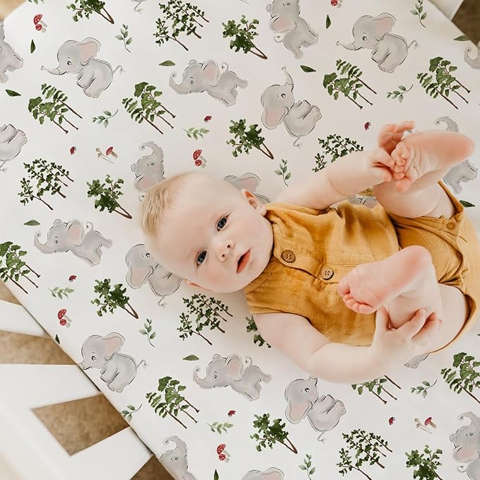 ACRABROS Crib Sheets for Girl Boy: Stretchy Baby Fitted Crib Mattress Sheets Sets 2 Pack Standard Size Ultra Soft Neutral, Elephants&Polar Bears