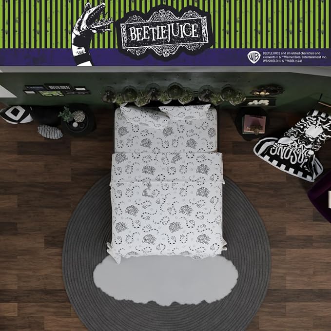 Franco Collectibles Beetlejuice Bedding Super Soft Microfiber Full Sheet Set, College Dorm Essentials, (Officially Licensed Product)