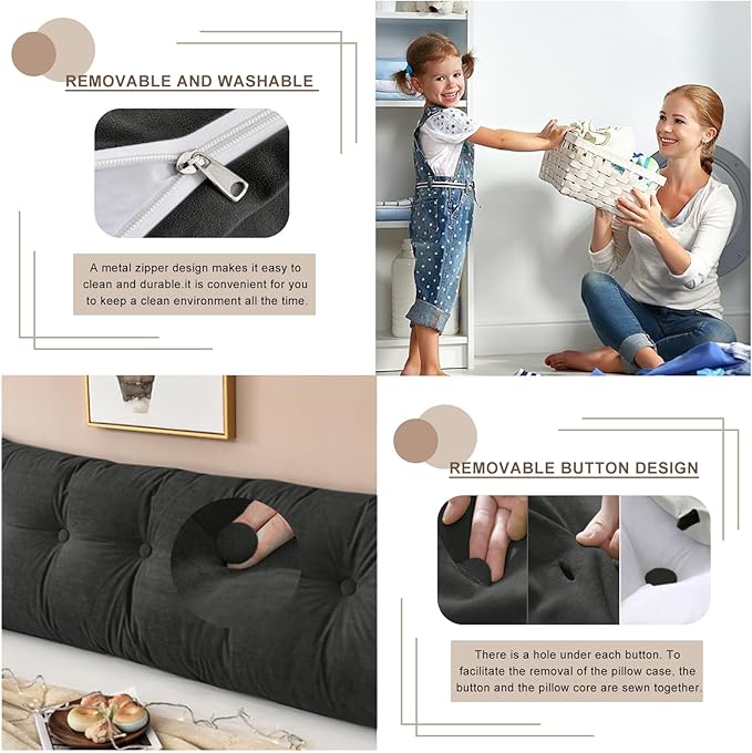 Large Triangular Headboard Pillows Long Backrest Positioning Support Bolster Cushion for Daybed Fluffy Quality Plush Body Wedge Pillow with Removable Cover(Black-King-76x8x20in)