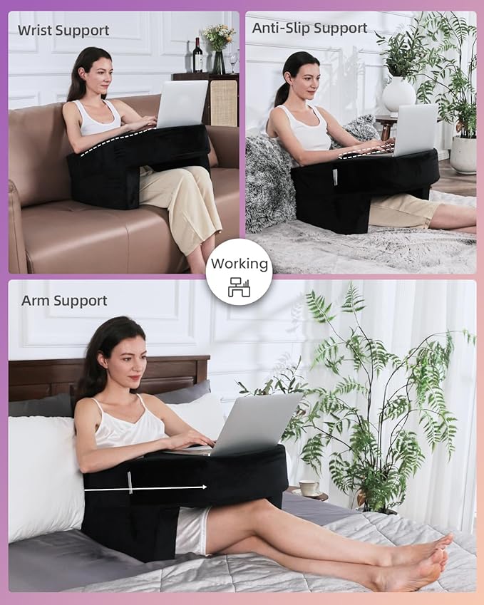 Weighted Idea Reading Pillow for Gaming, Meduim Gaming Pillow for Adult，Table Pillow with 2 Side Pockets for Gaming, Reading, Working Sitting in Bed Floor Sofa (Black)