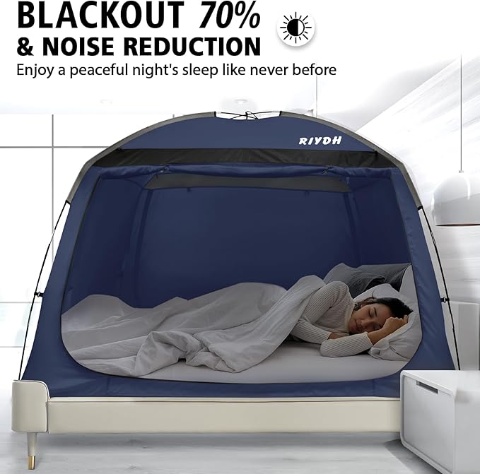 Bed Tent Bed Canopy Breathable 100% for Adult and Kids Light Reduction Sleeping Dream Tents Indoor Portable Big Space with String Light 3 Doors Twin Full Queen King Size