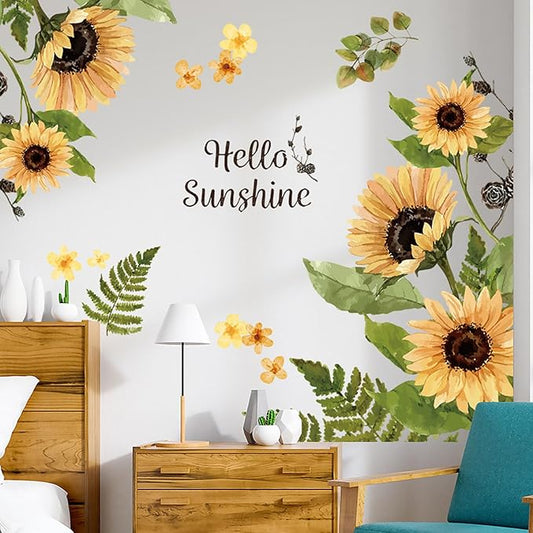 Large Sunflower Wall Decals Garden Yellow Flower Wall Stickers Wall Art Stickers Bedroom Living Room TV Background Wall Decor