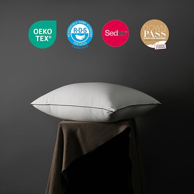 MAXICOZY Hungarian Goose Down Pillow Standard Size, 3-Chamber Bed Pillows Standard Size Pillow, White Hotel Pillows for Sleeping, 460TC Soft Cotton Blend Shell- Standard (20" x 26"), 1 Pack