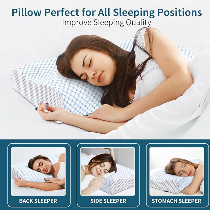 Memory Foam Pillows Neck Pillow for Pain Relief, Ergonomic Cervical Pillow Neck Shoulder Support Bed Pillow for Side Back Stomach Sleeper, Orthopedic Contour Pillow for Sleeping