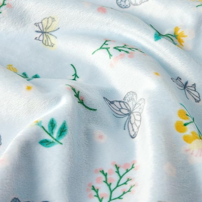 DaysU Silky Micro Soft Plush Baby Blankets for Girls with Print Floral Pattern and Soothing Raised Dots, Double Layer Bed Throws for Toddler Cot, Butterfly Floral, Mint Green, 50x60 Inches