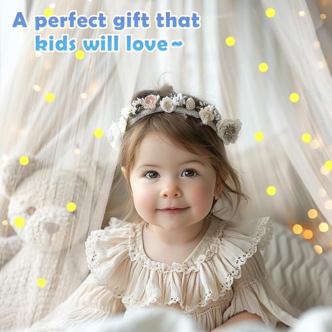 Daksha White Princess Bed Canopy for Girls with Glowing Dots, Ceiling Tent for Kids, Fits Twin, Full, and Queen Size Beds, Suitable for Indoor Room Decor and Outdoor Use