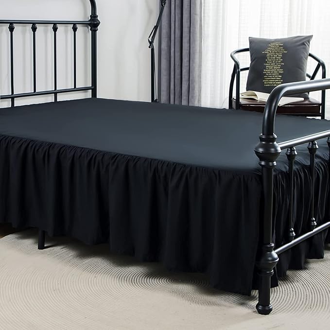 King Size Bed Skirt, 18'' Drop, Microfiber, Black