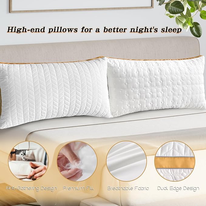 Pillows Standard Size Set of 2, Hotel Quality Bed Pillows for Sleeping, Standard Pillows Set of 2 Support & Comfortable, Down Alternative Standard Pillows 2 Pack for Back, Stomach or Side Sleepers
