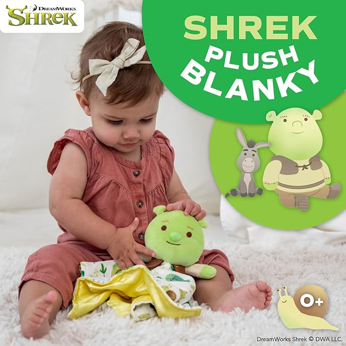Shrek Blanky – Plush Shrek Head with Embroidered Facial Details – Made with Super Soft & Snuggly Material & Satin Underlay – Perfect for Nap Time or Loveable Gift for Baby Boys & Girls
