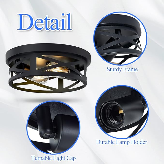 Flush Mount Ceiling Light Fixture,Black 2-Light Hallway Light Fixtures Ceiling,Light Fixtures Ceiling Mount for Farmhouse,Kitchen,Hall (2 Pack)