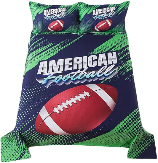 qjmiaofang Kids American Football Sheet Set Full Size for Boys Football Sheets Sports Sheets 4Pieces Sport Play Football Bedding Set Rugby Bed Sheets 1 Flat Sheet 1 Fitted Sheet 2 Pillowcases