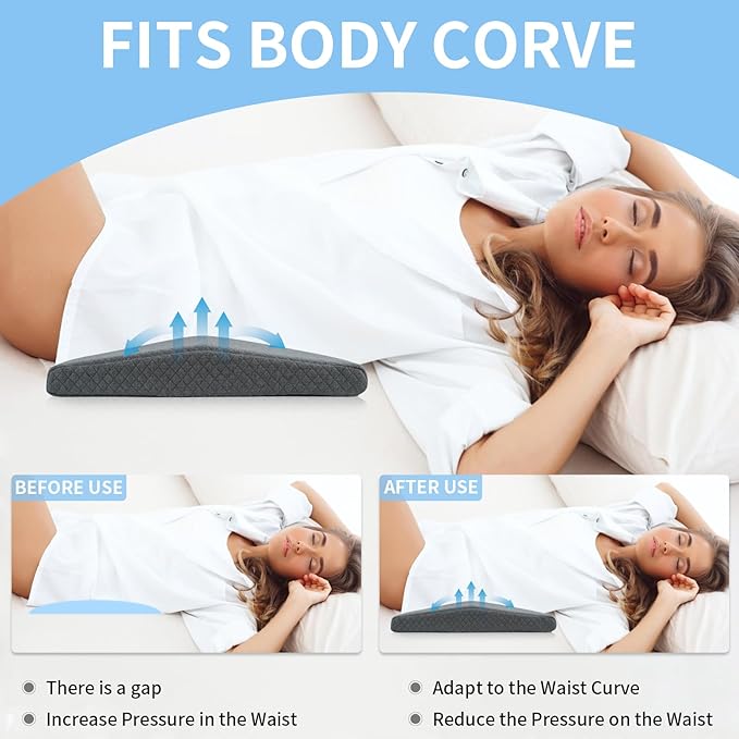 Lumbar Support Memory Foam Pillow - Suitable for Side, Back, and Stomach Sleepers, Helping to Alleviate Lower Back Pain - Triangular Wedge Long Pillow Grey