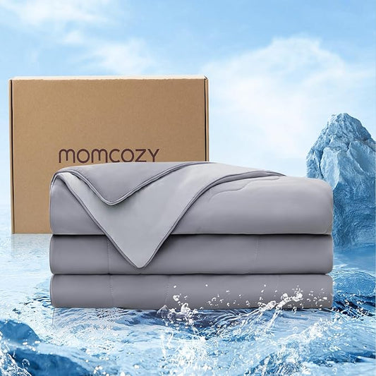 Momcozy Life CoolMurm Cooling Comforter for Hot Sleepers, Twin/Twin XL 68" x90” Pregnancy Cooling Blanket, All-Season Lightweight Soft Breathable Cooling Quilt Duvet, Cool All Night, Deep Light Grey