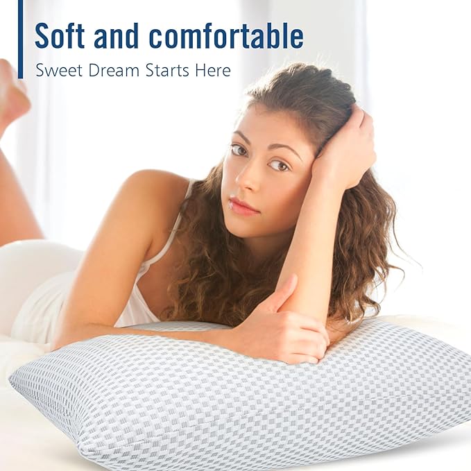 Shredded Memory Foam Pillows, Queen Size Bed Pillows for Sleeping 2 Pack,Washable Removable Cover,Pillows Suitable for Stomach,Back and Side Sleepers.