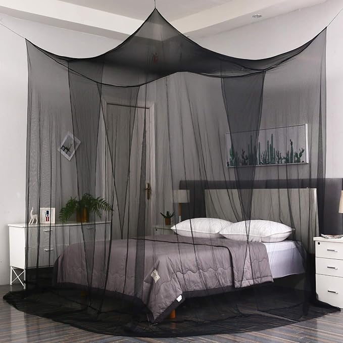 Mengersi Bed Canopy,Canopy Bed Curtains Bed Drapes for Full Queen King Size Bed,Mosquito Net Bed Curtains for Patio Indoor Outdoor Net,Black Bed Canopy Curtains for Gothic,Halloween Decoration