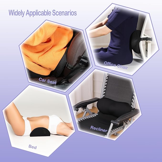 Lumbar Support Pillow for Car - Ergonomic Back Support for Office Chair, Memory Foam Lumbar Pillow for Lower Back Support, Ideal Lumbar Support Pillow for Office Chair, Bed, Recliner