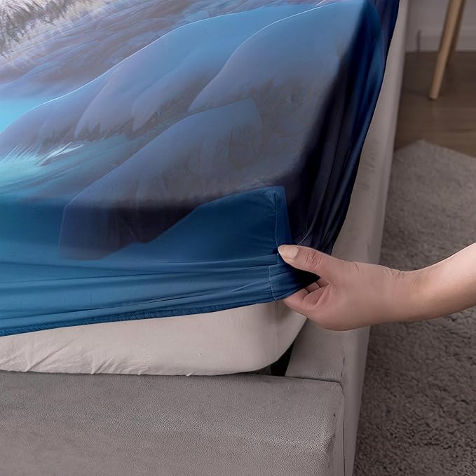 AILONEN Wolf Fitted Sheet Set Twin Size, Winter Forest Wildlife Bedding Set Wolf Sheet Set for Boys Teen Kids,Safari Wolf Printed Bed Sheet Set Wolf Fitted Sheet with 2 Pillowcases,3 Pieces