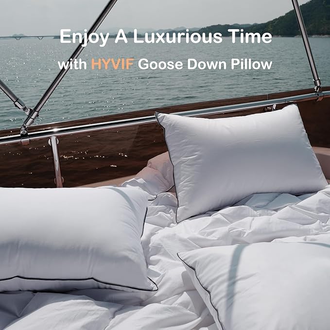 Luxury All Hungarian Goose Down Pillows Queen Size, Soft and Support Down Bed Pillow for Back,Side,Stomach Sleepers, 480 Thread Count 100% Cotton Shell, Queen Size Soft Pillow 1 Pack 20"x28"