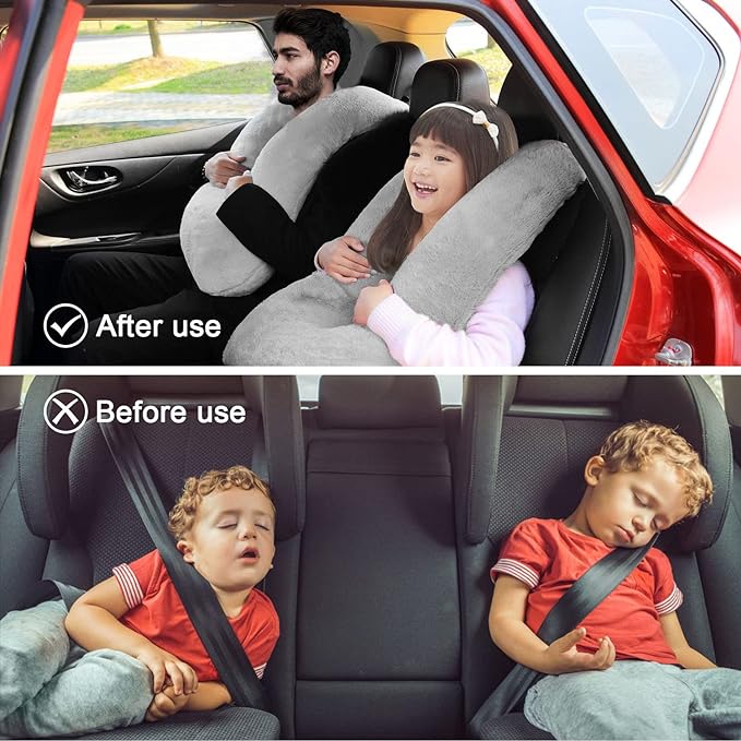Travel Pillow, Travel Pillow for Kids, Sleeper Hold Pillow Travel, Removable U-Shaped Pillow for Adults and Children to Support Head and Body in The Back Seat of Long Car Trips (Gray)