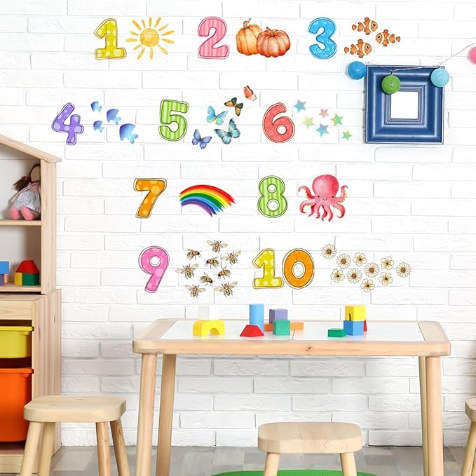 Colorful Numbers and Animals Wall Decal - 94x37cm Decorative Sticker for Kids' Rooms