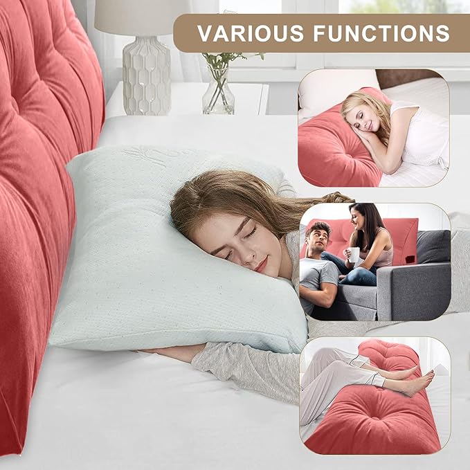 Large Triangular Headboard Pillows Long Backrest Positioning Support Bolster Cushion for Daybed Fluffy Quality Plush Body Wedge Pillow with Removable Cover(Rusty Red -King-76x8x20in)