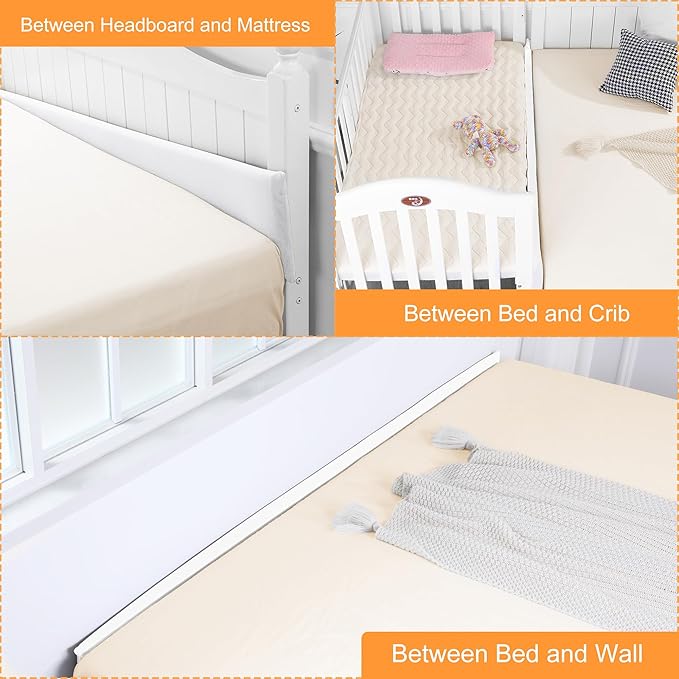 MABOZOO Bed Gap Filler Cushion, Long Thick Filler Bolster Pillow Stopper for Headboard Space Gap, Bed Mattress Extender Bed Wedge Pillow (White, 2X8X59inch)