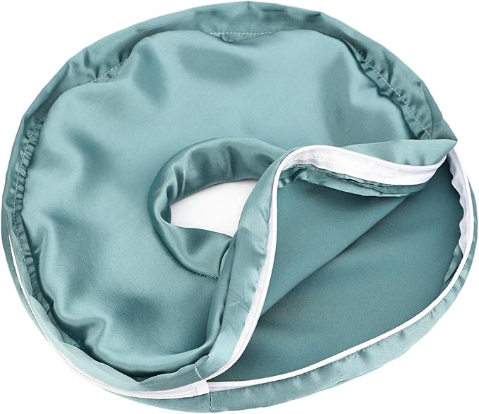 Washable Ear Piercing Pillowcase Luxury Satin Ear Hole Silky Pillowcase for Pierced Ear Side Sleepers Ear Inflammation Pressure Sore Pain Relief Support Neck Head Turquoise