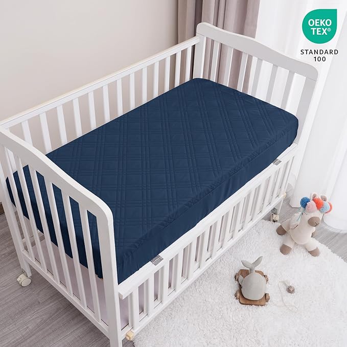 Waterproof Crib Mattress Protector 2 Pack, Ultra Soft Breathable Crib Mattress Pad Cover for Boys, Fit Standard Crib Mattress and Toddler Mattresses, Grey & Navy Blue