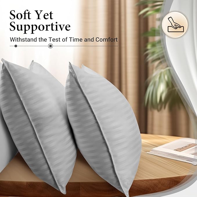 Basic Beyond Standard Size Pillows - Down Alternative Pillows for Sleeping, Soft Pillows Standard Size Set of 2 for Back, Stomach or Side Sleepers, Silver, 20x26 Inches