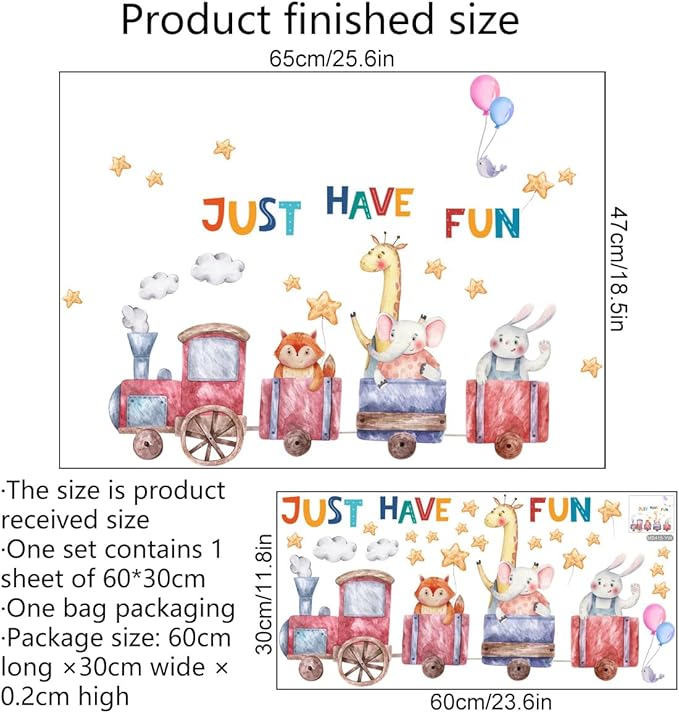 Fun & Colorful Wall Decal - 65cm/25.6in Finished Size, Includes 60x30cm Sheet & Bag Packaging for Easy Decorating