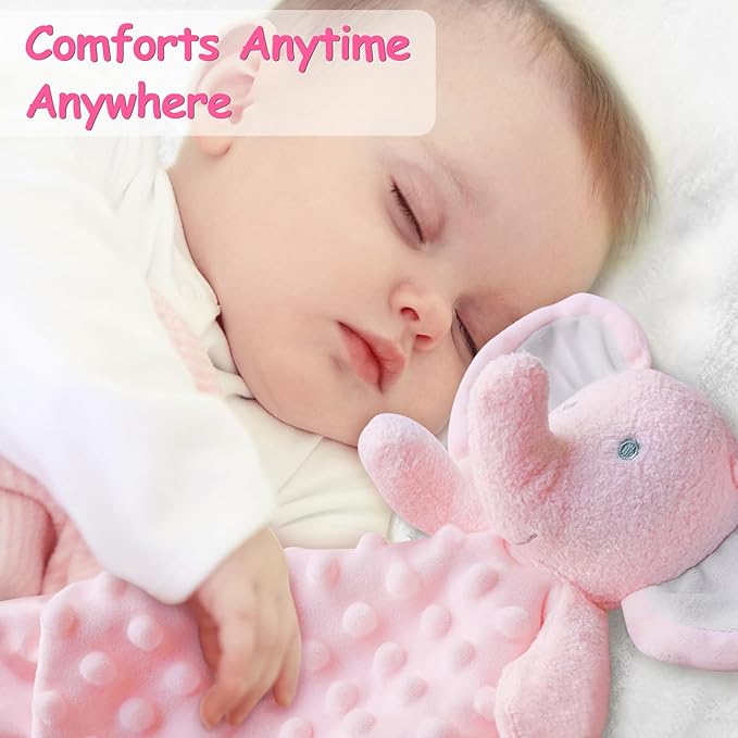Pink Elephant Baby Security Blanket Loveys for Babies Girls, 16" Soft Baby Lovey Blanket, Baby Snuggle Stuffed Animals Blankie, Baby Girls Gifts for Infant and Toddler