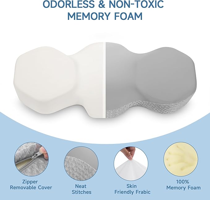 Cervical Pillow for Neck Pain Relief, 2024 Portable Memory Foam Pillow with Travel Bag, 3D Eye Masks and Earplugs, Washable Pillowcase, Side Sleeper Pillow for Adults Back Stomach Sleeper