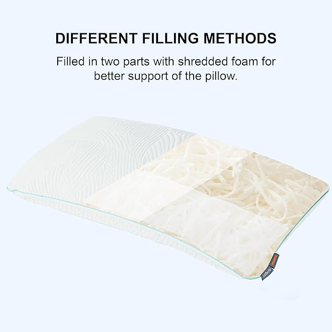 Shredded Memory Foam Pillows King Bed Pillows Set of 1, Summer Cooling Pillows for Hot Sleepers with Washable Pillowcase, and Winter Soft Dual Sided Pillow for Back and Stomach Sleepers