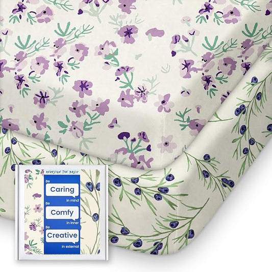 Cloud-Like Soft Pack N Play Sheets - Compatible with Graco, 4moms, Dream On Me, Baby Trend and Other 27 X 39/24 X 38 Inch Playard Mattress Pad, Jersey Knit Cotton, 2 Pack (Berry & Floral)
