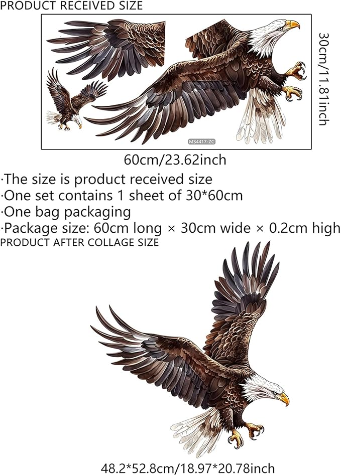 Watercolor Style Eagle Wall Decal Animals Wall Sticker Safari Wall Decor for Nursery Kid'sroom School Classroom Livingroom Bedroom Bathroom Decoration (Watercolor Style Eagle 3)