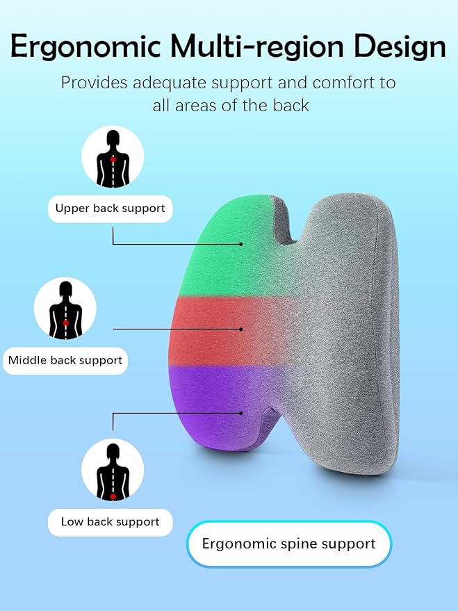 Lumbar Support Pillow for Office Chair Back Support Pillows for Car, Computer, Gaming Chair, Recliner Memory Foam Back Cushion for Pain Relief Improve Posture with Adjustable Strap