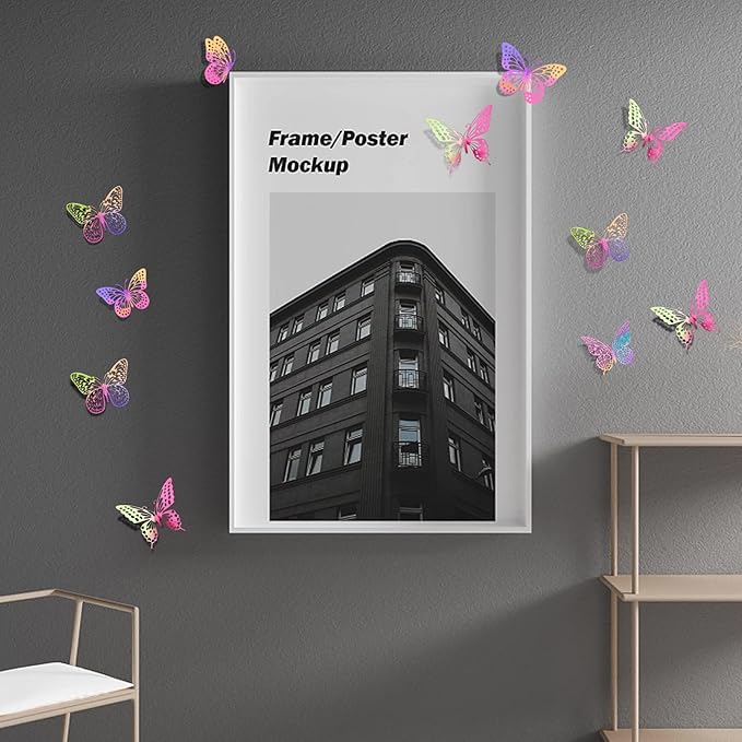 SAOROPEB 3D Butterfly Wall Decor, 48 Pcs 4 Styles 3 Sizes, Removable Metallic Wall Sticker for Kids Bedroom Nursery Classroom Party Decoration Wedding Decor DIY Gift (Laser Pinkpurple)