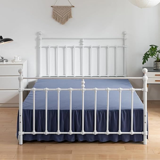 Bed Skirt Full Size Ruffled Bed Skirt with Split Corners, 18 Inch Drop Dust Ruffle Bed Skirt with Platform, Blue (Full - 18" Drop)