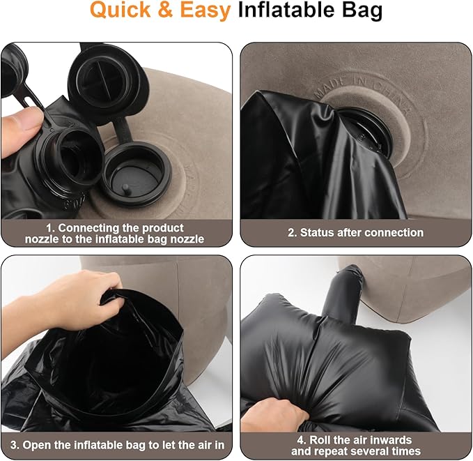 Inflatable Travel Foot Rest Pillow Adjustable 3 Layers Height Leg Rest Pillow Kids Airplane Travel Pillow with Inflatable Bag Airplane Bed for Toddler Car Seat Footrest for Airplane Home Office - Grey