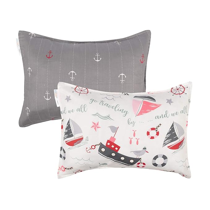 ALVABABY Travel Pillow Cover, Fits 13 x 18,12x 16 Kids Pillow, 2 Pack Organic Cotton Toddler Pillowcase, Envelope Baby Pillow Cover for Boys Girls, Sailboat+Anchor, 2TPW17