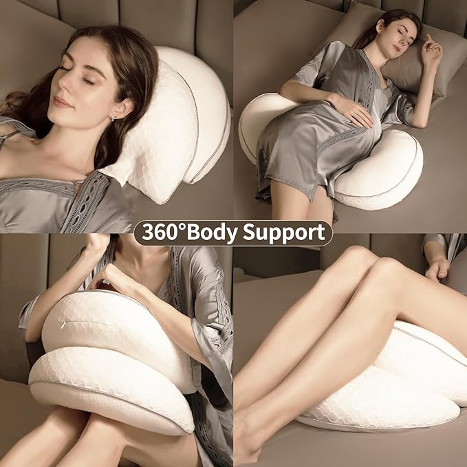 Pregnancy Pillows, PE Filling Body Pillow for Sleeping with Breathable Mesh Cover, Detachable and Adjustable Double-Sided Support for Back, HIPS, Legs and Belly Maternity Pillow (White)