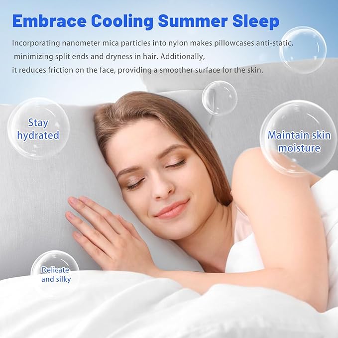 Cooling Pillow Cases for Hot Sleepers - Double Side Arc-Chill Q-Max>0.5 Cooling Fiber Cool Pillow Cases 2 Pack - Breathable Soft Cold Pillow Cases with Hidden Zipper (Light Grey, 20" x 26")