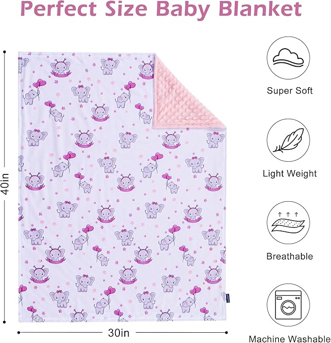 Baby Blanket for Boys Girls Super Soft Blanket,Fluffy Warm Lightweight Baby Receiving Blankets,Double Layer with Dotted Backing for Toddler Nursery (Elephant, 30 * 40inch)